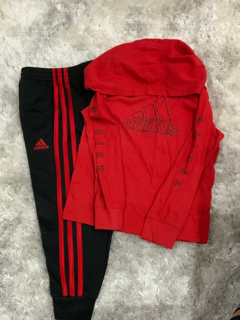 adidas Red Hoodie and Black Joggers Set for Kids